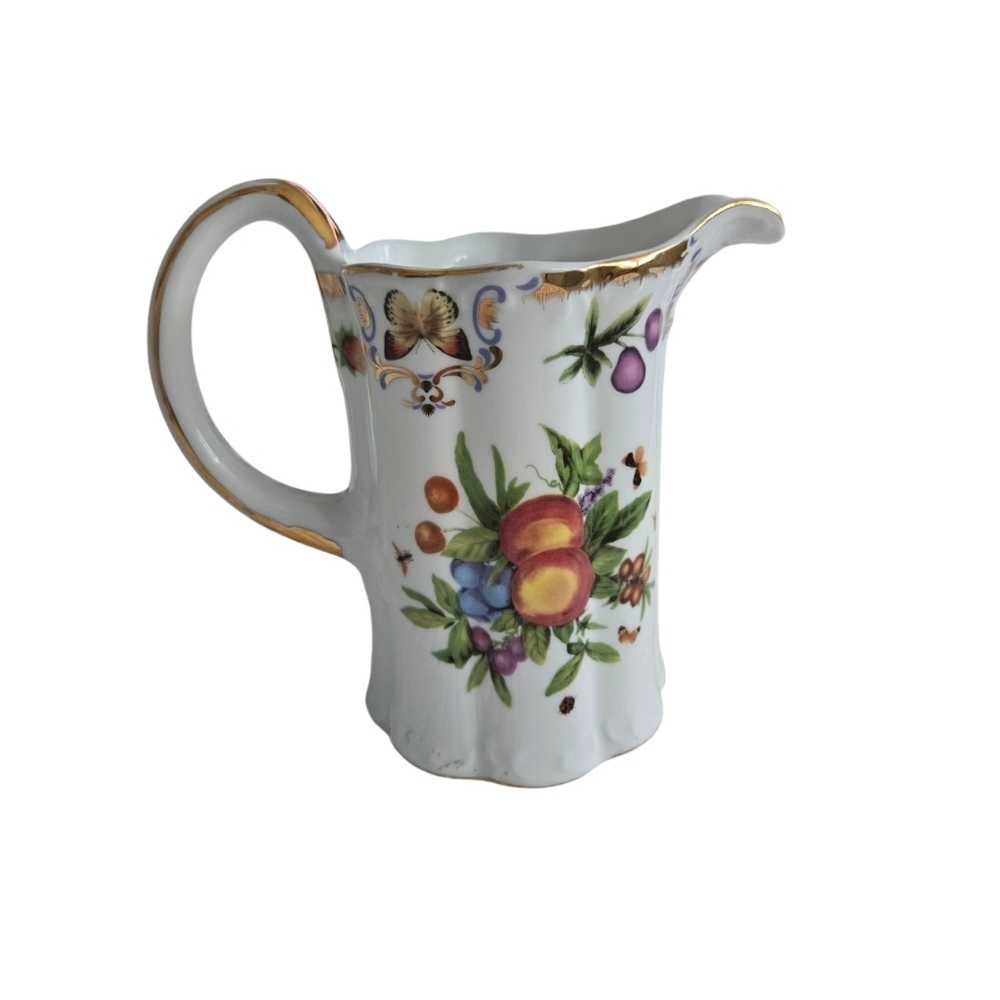 Vintage I.Godinger & Co Yorkshier Porcelain Pitcher with Fruits Gold Accents - Picture 5 of 6